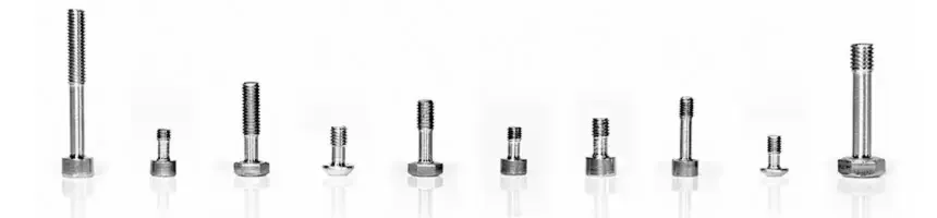 Neun Savetix-Schrauben von kurz bis lang, unterschiedliche Kopfformen, Slideshow zeigt die Savetix-Produktvielfalt
