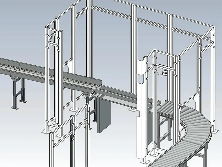 Montagelinie mit kompletter Schutzeinhausung ausgestattet mit unverlierbaren Savetix-Schrauben.