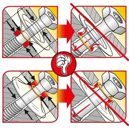 Vier Fehler mit falscher Position oder zu großen Löchern (rot).